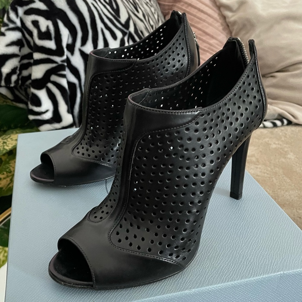 Prada low ankle open toe pumps